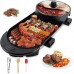 Electric Grill Hot Pot 2 in 1,Multifunctional Smokeless Grill Indoor Teppanyaki Grill/Shabu Shabu Pot with Divider - Separate Dual Temperature Contral, Non-Stick Pan BBQ Capacity for 2-12 People,110V