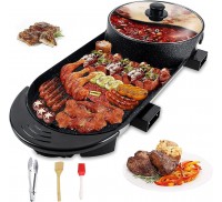 Electric Grill Hot Pot 2 in 1,Multifunctional Smokeless Grill Indoor Teppanyaki Grill/Shabu Shabu Pot with Divider - Separate Dual Temperature Contral, Non-Stick Pan BBQ Capacity for 2-12 People,110V