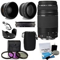 EF 75-300mm f/4-5.6 III Telephoto Zoom Lens with 2X Telephoto Lens, HD Wide Angle Lens and Accessories (8 Piece Kit)